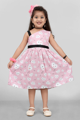 LAVIR Girls Midi/Knee Length Casual Dress(Pink, Sleeveless)