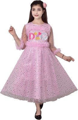 M.F.R. Collection Girls Maxi/Full Length Party Dress(Pink, 3/4 Sleeve)