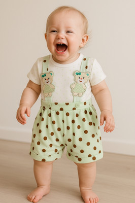 Nicehug Dungaree For Baby Boys & Baby Girls Party Polka Print Pure Cotton(Multicolor, Pack of 1)