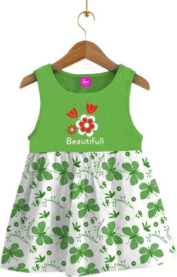 Kani Tex Indi Girls Below Knee Casual Dress(Green, Sleeveless)