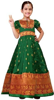 jahee Girls Maxi/Full Length Festive/Wedding Dress(Green, Half Sleeve)