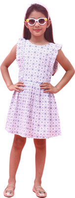 nuevoskiddos Girls Midi/Knee Length Casual Dress(White, Short Sleeve)