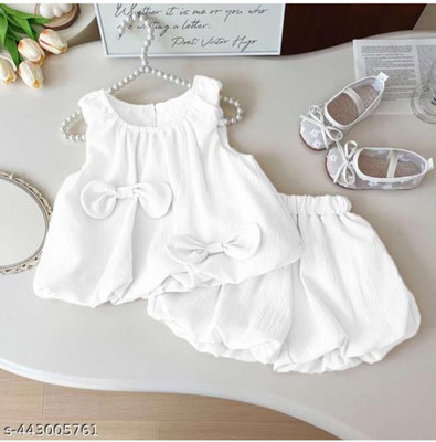 salma Baby Girls Mini/Short Festive/Wedding Dress(White, Sleeveless)