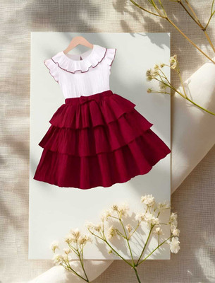 RTNGARMENTS N/A Girls Above Knee Casual Dress(White, Maroon, Cap Sleeve)