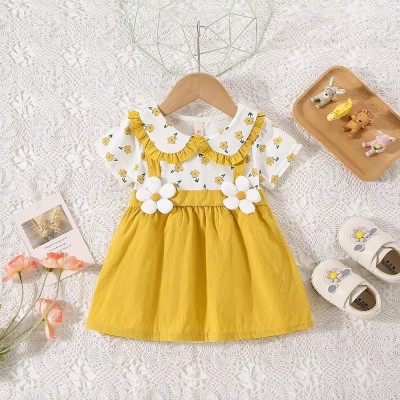 RAHAMAN DRESSES N/A Baby Girls Midi/Knee Length Casual Dress(Yellow, Short Sleeve)