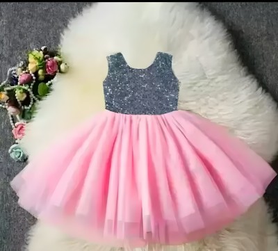 RAKIB DRESSES Baby Girls Midi/Knee Length Festive/Wedding Dress(Pink, Sleeveless)