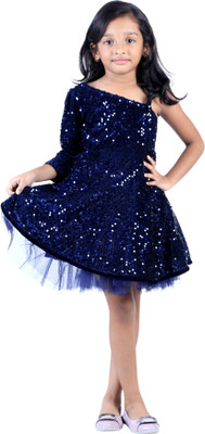 Brink Girls Above Knee Casual Dress(Dark Blue, Fashion Sleeve)