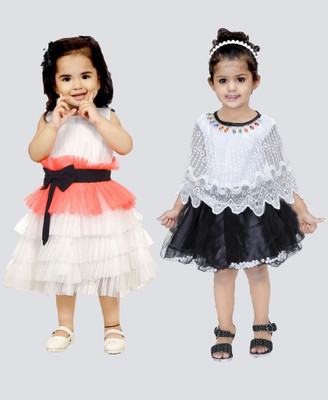 Mojua Baby Girls Midi/Knee Length Festive/Wedding Dress(Multicolor, Sleeveless)