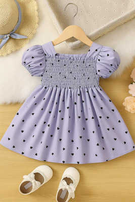Elegant Attire Girls Midi/Knee Length Casual Dress(Purple, Short Sleeve)