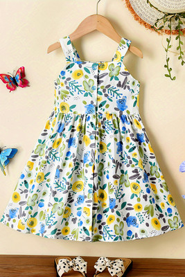 Ompax Girls Midi/Knee Length Casual Dress(Multicolor, Short Sleeve)