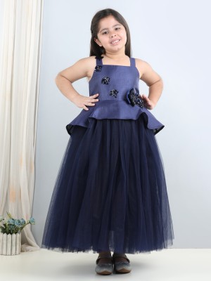 Toy Balloon Kids Baby Girls Maxi/Full Length Party Dress(Blue, Sleeveless)
