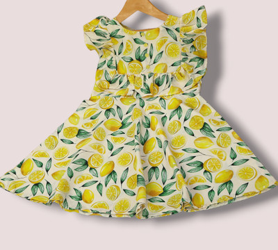 RIEKA Girls Midi/Knee Length Casual Dress(Yellow, Short Sleeve)