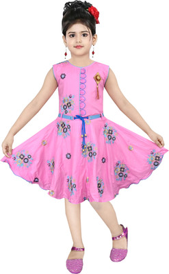 GenuineFashion Baby Girls Midi/Knee Length Festive/Wedding Dress(Pink, Sleeveless)