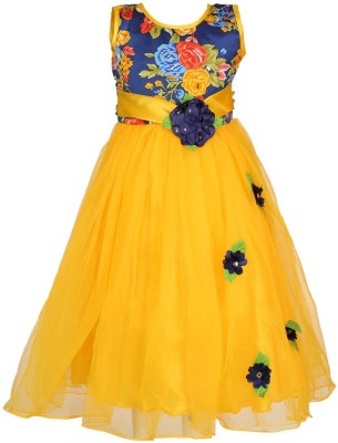 Arshia Fashions Girls Maxi/Full Length Party Dress(Multicolor, Sleeveless)