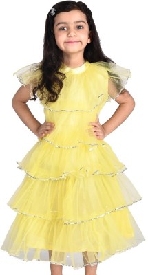 stylestorm Girls Midi/Knee Length Festive/Wedding Dress(Yellow, Sleeveless)