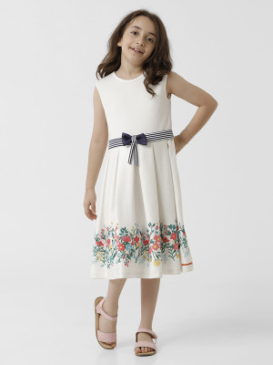 Kate & Oscar Girls Midi/Knee Length Casual Dress(White, Sleeveless)