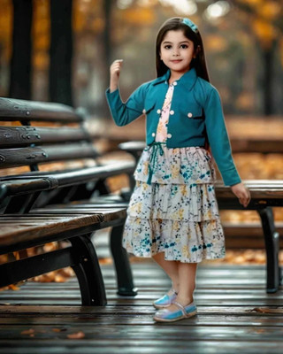 KidsCute Baby Girls Below Knee Casual Dress(Light Green, Full Sleeve)