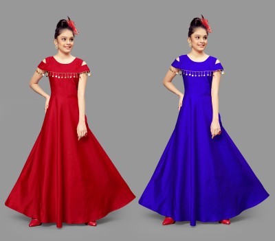 Fashion Dream Girls Maxi/Full Length Casual Dress(Multicolor, Sleeveless)