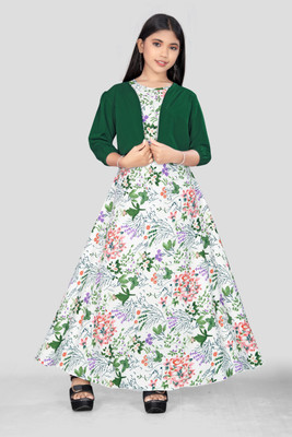 Aarya Designer Girls Maxi/Full Length Party Dress(Multicolor, 3/4 Sleeve)