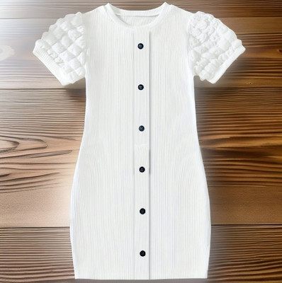 Twinkle Fashion Girls Above Knee Casual Dress(White, Short Sleeve)