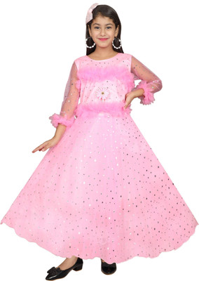 Aruna Trend Girls Calf Length Festive/Wedding Dress(Pink, 3/4 Sleeve)