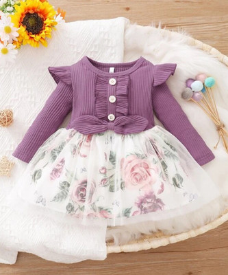 FLORA Girls Midi/Knee Length Festive/Wedding Dress(Purple, Full Sleeve)