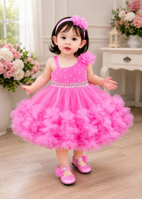 SB LASKAR GARMENTS Baby Girls Midi/Knee Length Party Dress(Pink, Sleeveless)