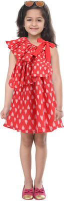 K.O.B (Kids on Board) Girls Above Knee Casual Dress(Red, Sleeveless)