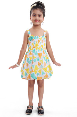 Wishkaro Girls Midi/Knee Length Casual Dress(Yellow, Sleeveless)
