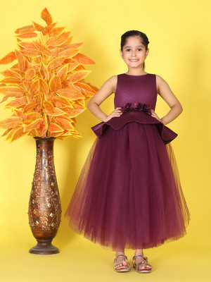 Toy Balloon Kids Girls Maxi/Full Length Party Dress(Purple, Sleeveless)