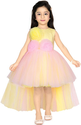 SOULSHINE Indi Girls Midi/Knee Length Party Dress(Yellow, Sleeveless)