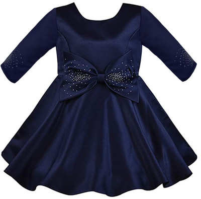Wishkaro Girls Midi/Knee Length Party Dress(Blue, Full Sleeve)
