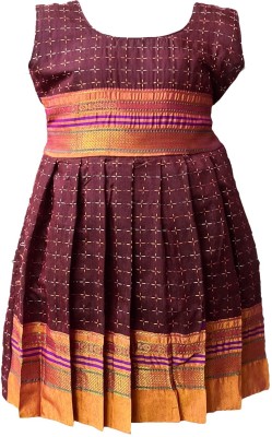 Amba Collection Boutique Girls Midi/Knee Length Casual Dress(Brown, Sleeveless)