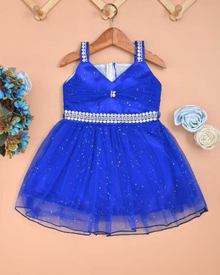 AF COLLECTION Indi Baby Girls Calf Length Festive/Wedding Dress(Blue, Sleeveless)