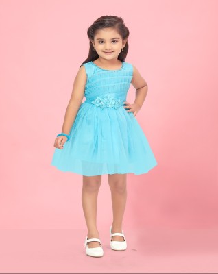 Billion Indi Girls Above Knee Party Dress(Blue, Sleeveless)