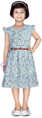 GOLDESTEEM Indi Girls Below Knee Casual Dress(Multicolor, Short Sleeve)