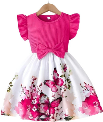 Gebet Girls Midi/Knee Length Casual Dress(Pink, Short Sleeve)