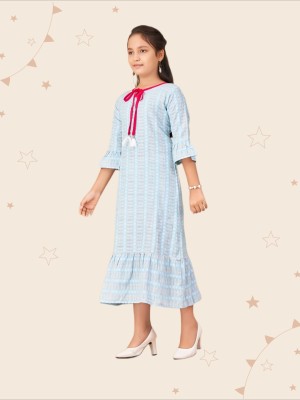 Kidotsav Girls Maxi/Full Length Casual Dress(Light Blue, 3/4 Sleeve)