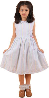 CALYX CLOTHING Indi Girls Midi/Knee Length Casual Dress(Multicolor, Sleeveless)