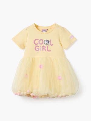 JUNIORS by Babyshop Baby Girls Midi/Knee Length Festive/Wedding Dress(Yellow, Half Sleeve)