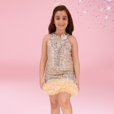 Cutecumber Girls Midi/Knee Length Party Dress(Beige, Sleeveless)