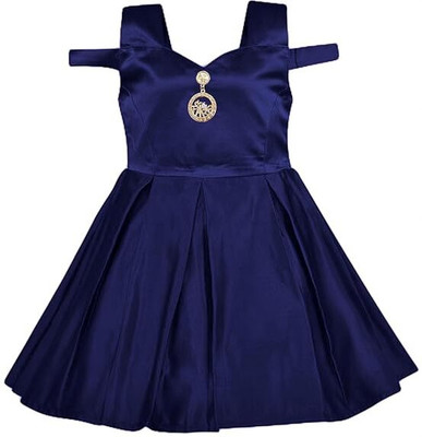 Jal Enterprises Girls Midi/Knee Length Festive/Wedding Dress(Dark Blue, Sleeveless)