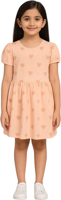 tiny hugs Baby Girls Midi/Knee Length Casual Dress(Orange, Short Sleeve)