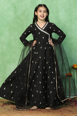 Fashion Dream Girls Maxi/Full Length Festive/Wedding Dress(Black, 3/4 Sleeve)