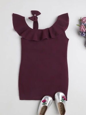 ADDYVERO Indi Girls Midi/Knee Length Party Dress(Maroon, Sleeveless)