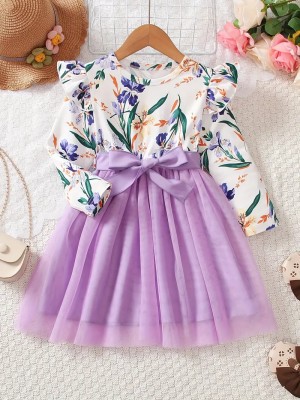 PURNKAMAAY TRENDZ Girls Maxi/Full Length Casual Dress(Multicolor, Full Sleeve)