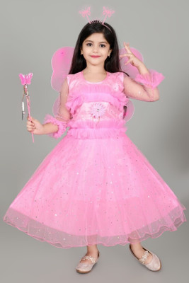 ARUNA CREATIONn Girls Maxi/Full Length Party Dress(Pink, 3/4 Sleeve)