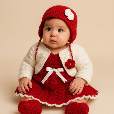ALL KNIT Baby Girls Below Knee Party Dress(Red, Full Sleeve)