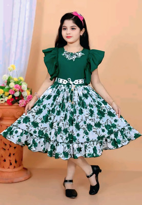 OXTEE ENTERPRISE Girls Below Knee Festive/Wedding Dress(Dark Blue, Sleeveless)