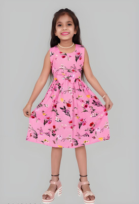 Mayas fashion Indi Girls Above Knee Festive/Wedding Dress(Pink, Sleeveless)